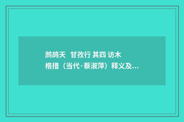 鹧鸪天 甘孜行 其四 访木格措（当代·蔡淑萍）释义及解释