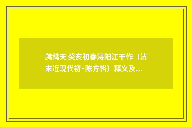 鹧鸪天 癸亥初春浔阳江干作（清末近现代初·陈方恪）释义及解释
