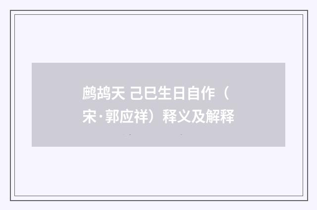 鹧鸪天 己巳生日自作（宋·郭应祥）释义及解释