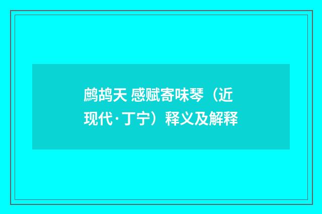鹧鸪天 感赋寄味琴（近现代·丁宁）释义及解释