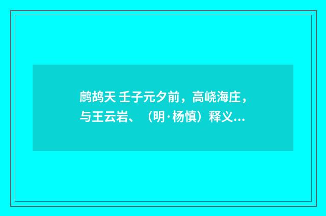鹧鸪天 壬子元夕前，高峣海庄，与王云岩、（明·杨慎）释义及解释