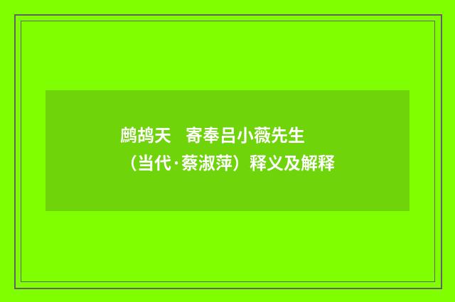 鹧鸪天 寄奉吕小薇先生（当代·蔡淑萍）释义及解释
