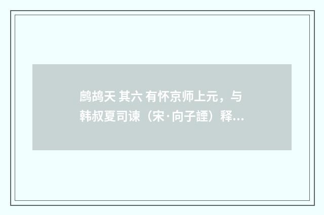 鹧鸪天 其六 有怀京师上元，与韩叔夏司谏（宋·向子諲）释义及解释