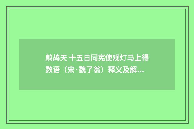 鹧鸪天 十五日同宪使观灯马上得数语（宋·魏了翁）释义及解释