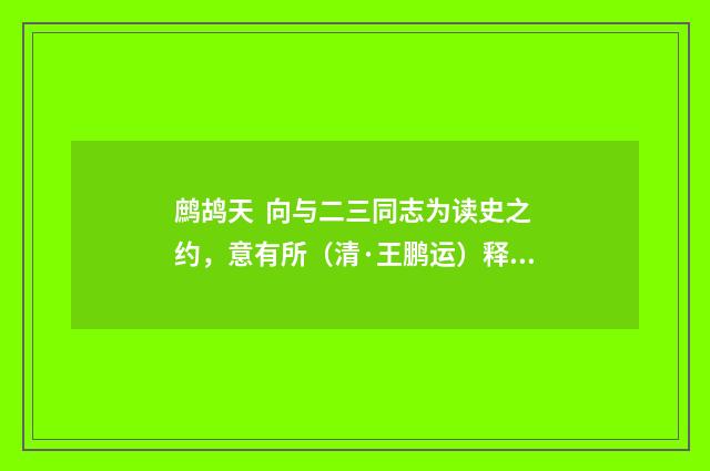 鹧鸪天 向与二三同志为读史之约，意有所（清·王鹏运）释义及解释