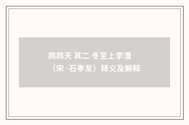 鹧鸪天 其二 冬至上李漕（宋·石孝友）释义及解释