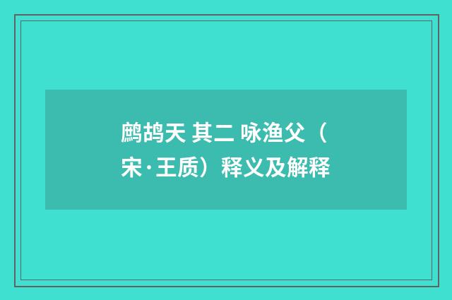 鹧鸪天 其二 咏渔父（宋·王质）释义及解释
