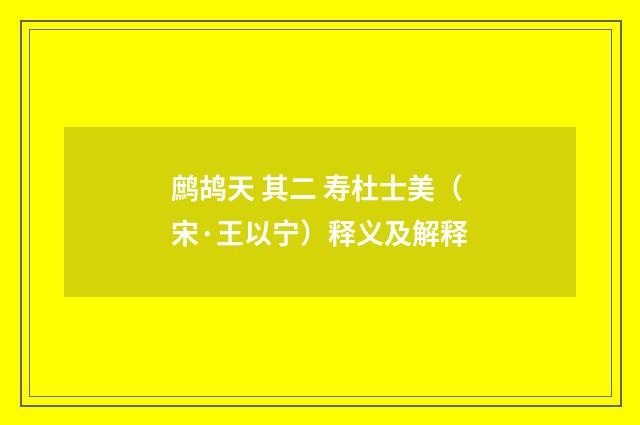 鹧鸪天 其二 寿杜士美（宋·王以宁）释义及解释