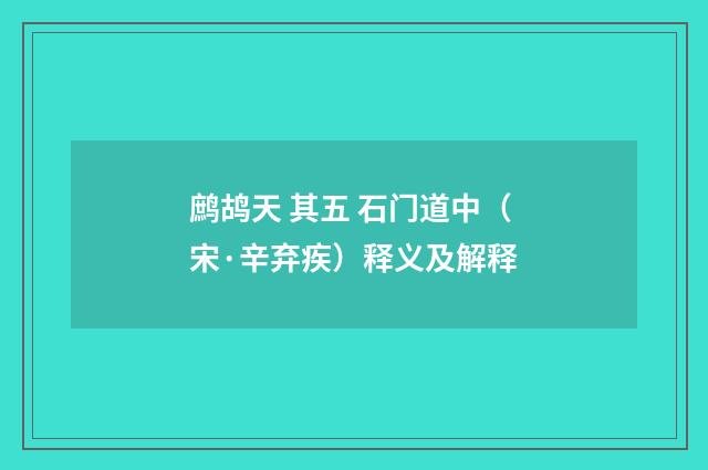鹧鸪天 其五 石门道中（宋·辛弃疾）释义及解释