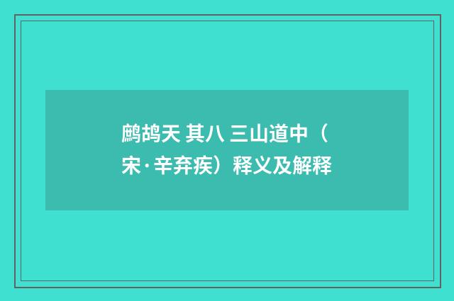 鹧鸪天 其八 三山道中（宋·辛弃疾）释义及解释