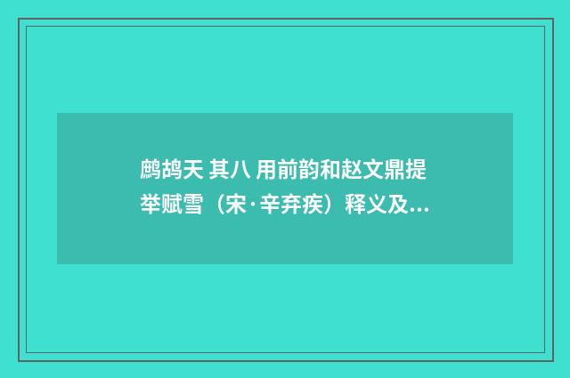 鹧鸪天 其八 用前韵和赵文鼎提举赋雪（宋·辛弃疾）释义及解释