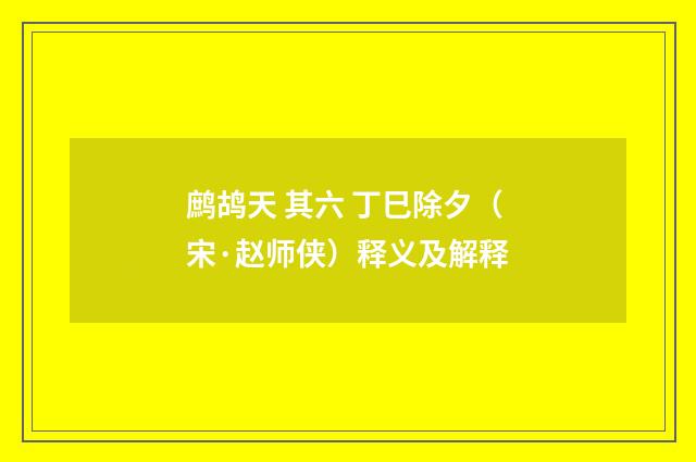 鹧鸪天 其六 丁巳除夕（宋·赵师侠）释义及解释