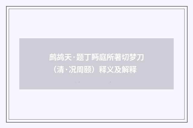 鹧鸪天·题丁眄庭所著切梦刀（清·况周颐）释义及解释
