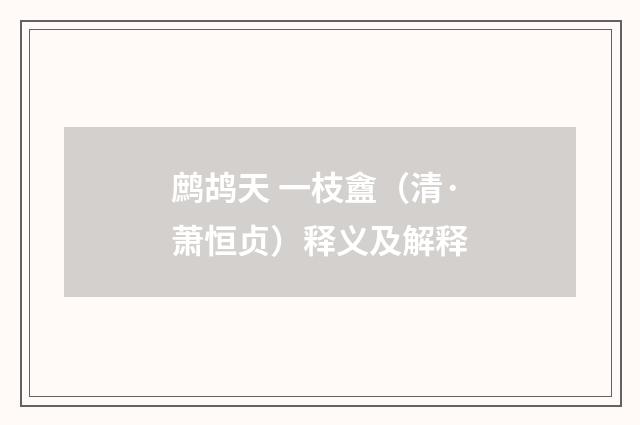 鹧鸪天 一枝盦（清·萧恒贞）释义及解释