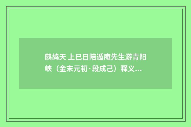 鹧鸪天 上巳日陪遁庵先生游青阳峡（金末元初·段成己）释义及解释