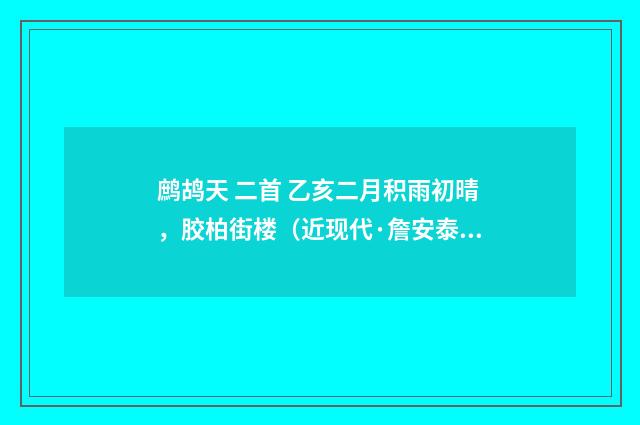 鹧鸪天 二首 乙亥二月积雨初晴，胶柏街楼（近现代·詹安泰）释义及解释