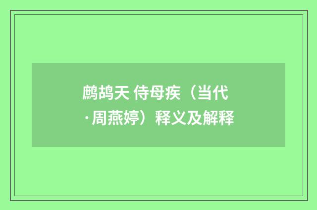 鹧鸪天 侍母疾（当代·周燕婷）释义及解释