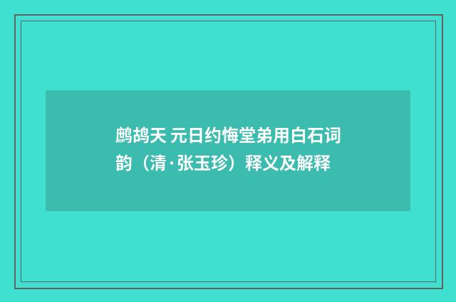 鹧鸪天 元日约悔堂弟用白石词韵（清·张玉珍）释义及解释