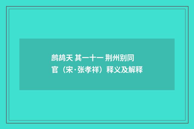 鹧鸪天 其一十一 荆州别同官（宋·张孝祥）释义及解释