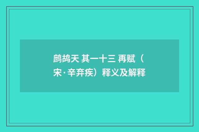 鹧鸪天 其一十三 再赋（宋·辛弃疾）释义及解释