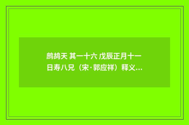 鹧鸪天 其一十六 戊辰正月十一日寿八兄（宋·郭应祥）释义及解释