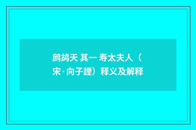 鹧鸪天 其一 寿太夫人（宋·向子諲）释义及解释