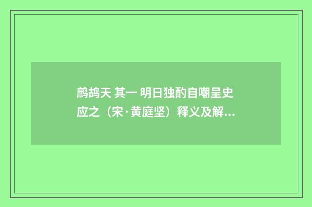 鹧鸪天 其一 明日独酌自嘲呈史应之（宋·黄庭坚）释义及解释