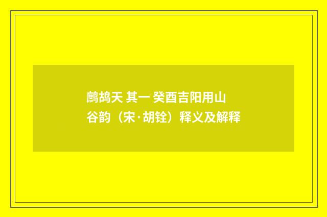 鹧鸪天 其一 癸酉吉阳用山谷韵（宋·胡铨）释义及解释