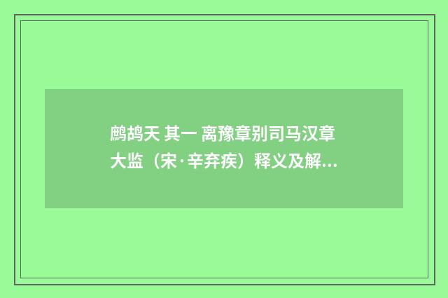 鹧鸪天 其一 离豫章别司马汉章大监（宋·辛弃疾）释义及解释