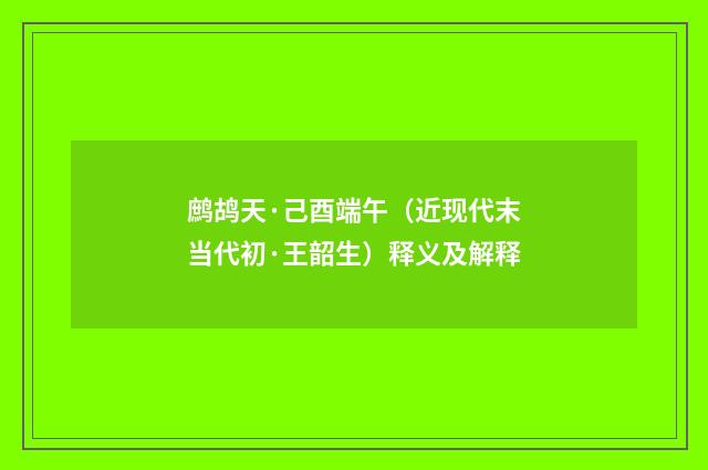 鹧鸪天·己酉端午（近现代末当代初·王韶生）释义及解释