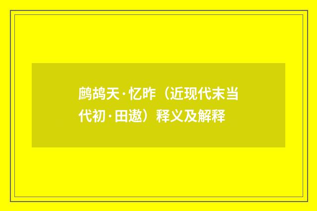 鹧鸪天·忆昨（近现代末当代初·田遨）释义及解释