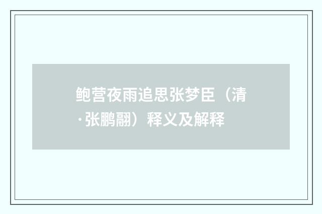 鲍营夜雨追思张梦臣（清·张鹏翮）释义及解释
