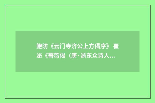 鲍防《云门寺济公上方偈序》 崔泌《蔷薇偈（唐·浙东众诗人）释义及解释
