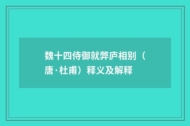 魏十四侍御就弊庐相别（唐·杜甫）释义及解释