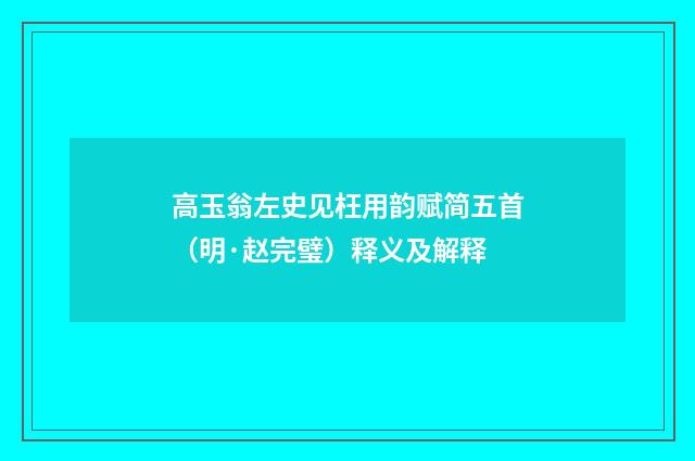 高玉翁左史见枉用韵赋简五首（明·赵完璧）释义及解释