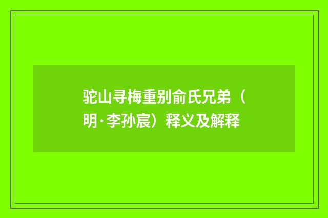 驼山寻梅重别俞氏兄弟（明·李孙宸）释义及解释