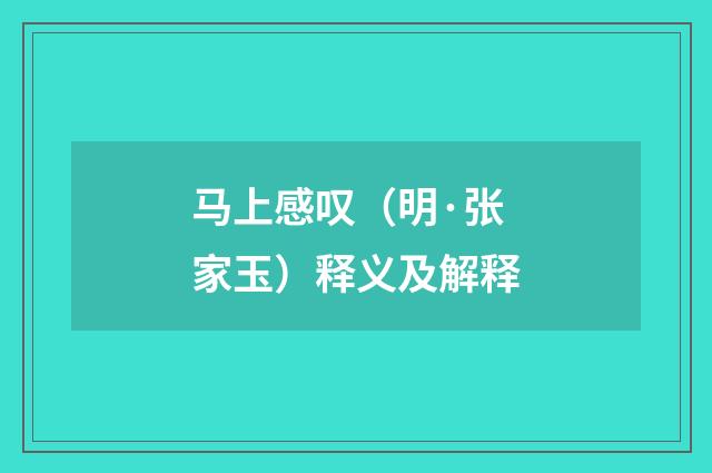 马上感叹（明·张家玉）释义及解释