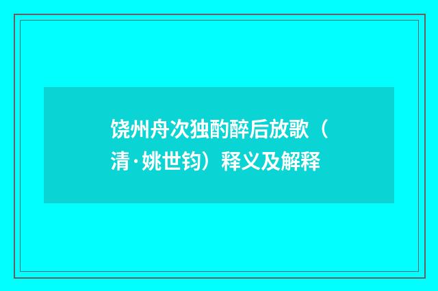 饶州舟次独酌醉后放歌（清·姚世钧）释义及解释