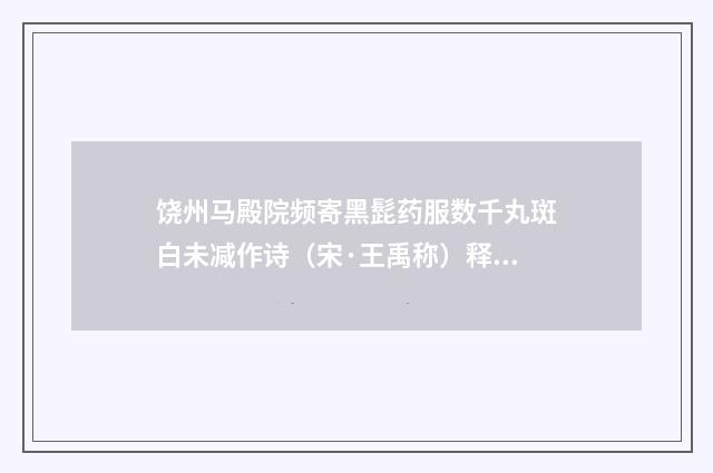 饶州马殿院频寄黑髭药服数千丸斑白未减作诗（宋·王禹称）释义及解释