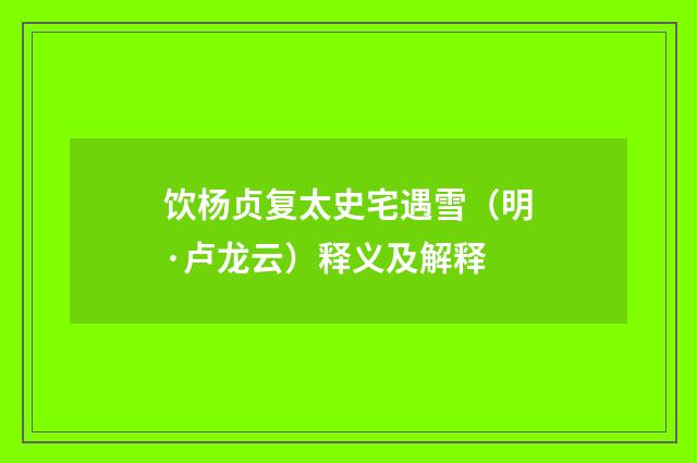 饮杨贞复太史宅遇雪（明·卢龙云）释义及解释