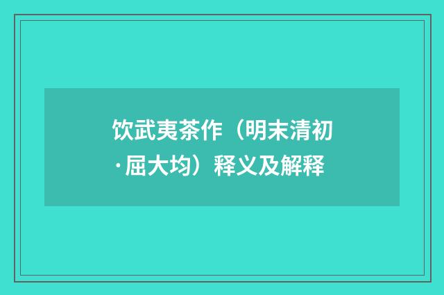 饮武夷茶作（明末清初·屈大均）释义及解释