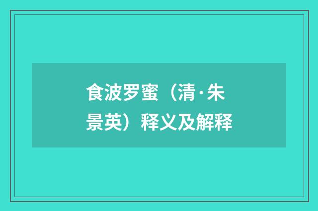 食波罗蜜（清·朱景英）释义及解释