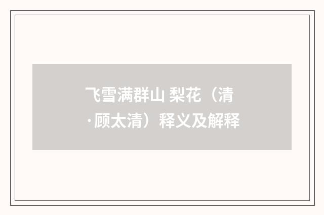 飞雪满群山 梨花（清·顾太清）释义及解释