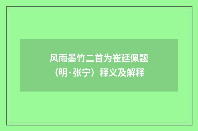 风雨墨竹二首为崔廷佩题（明·张宁）释义及解释