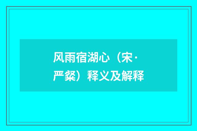 风雨宿湖心（宋·严粲）释义及解释