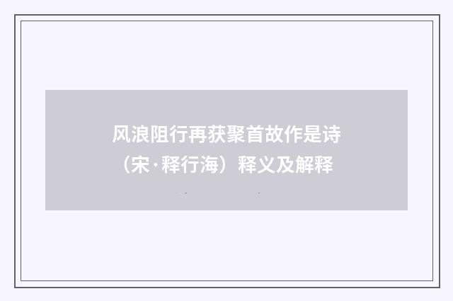 风浪阻行再获聚首故作是诗（宋·释行海）释义及解释
