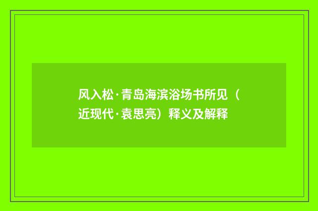 风入松·青岛海滨浴场书所见（近现代·袁思亮）释义及解释