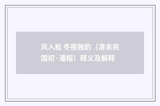 风入松 冬夜独酌（清末民国初·潘榕）释义及解释