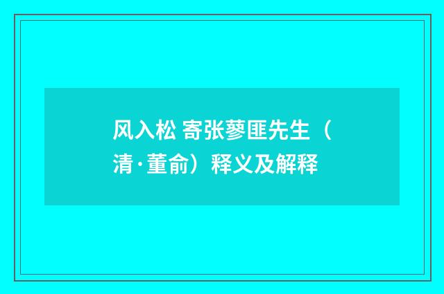 风入松 寄张蓼匪先生（清·董俞）释义及解释