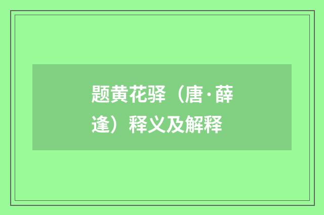 题黄花驿（唐·薛逢）释义及解释